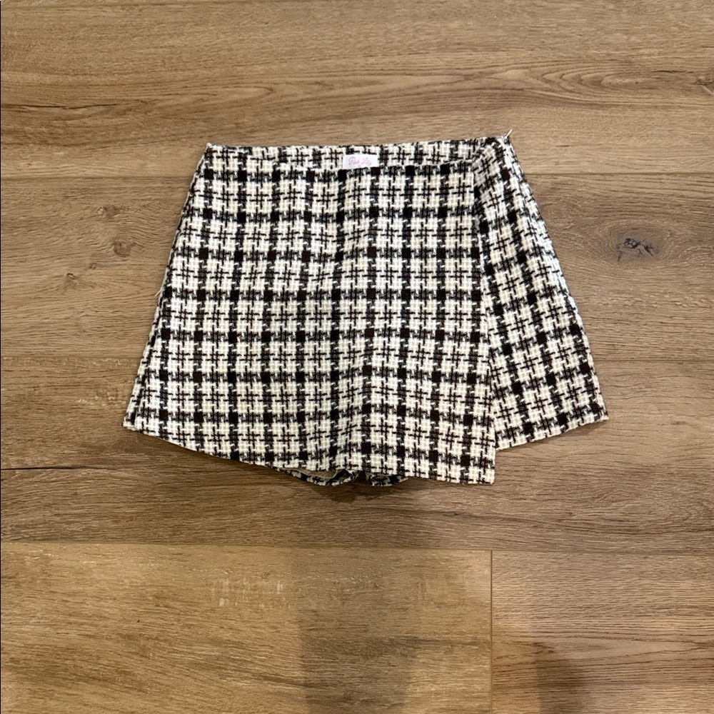 Pink Lily Brown and Cream Checkered Skirt